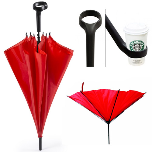 Paraguas automático sujeta vasos con sistema antiviento. Tamaño Original paraguas manos libres tamaño Ø 105 cm. 
